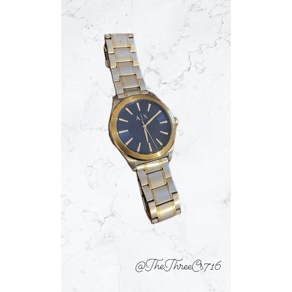 Mens Armani Exchange Silver and Blue Watch With Gold Detail AX2332